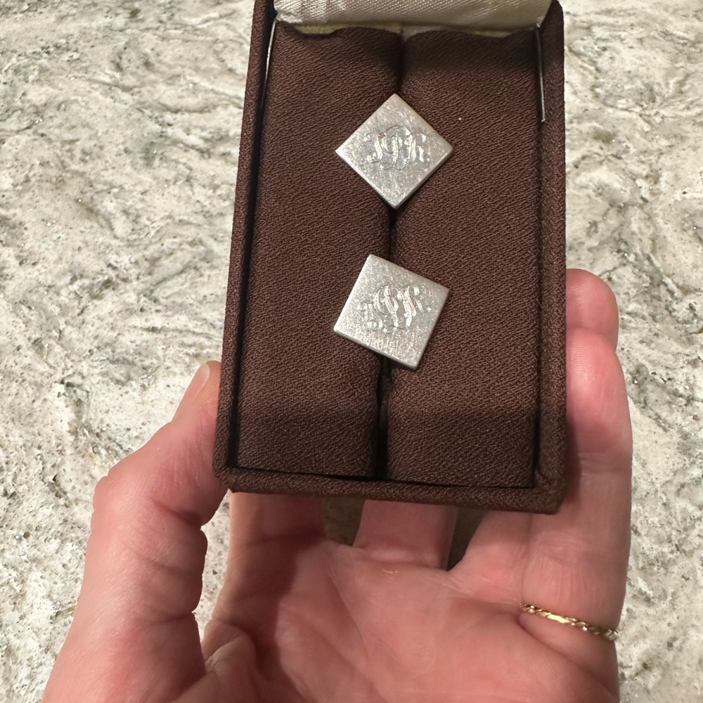 Silver plate Monogrammed Cufflinks T R D. 
D in the middle traditional last name